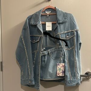 Forever 21 Denim Jacket and Skirt Set with Silver Accents